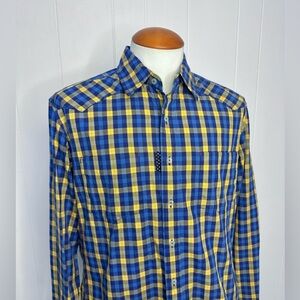 Robert Graham Blue Yellow Checkered Casual Shirt